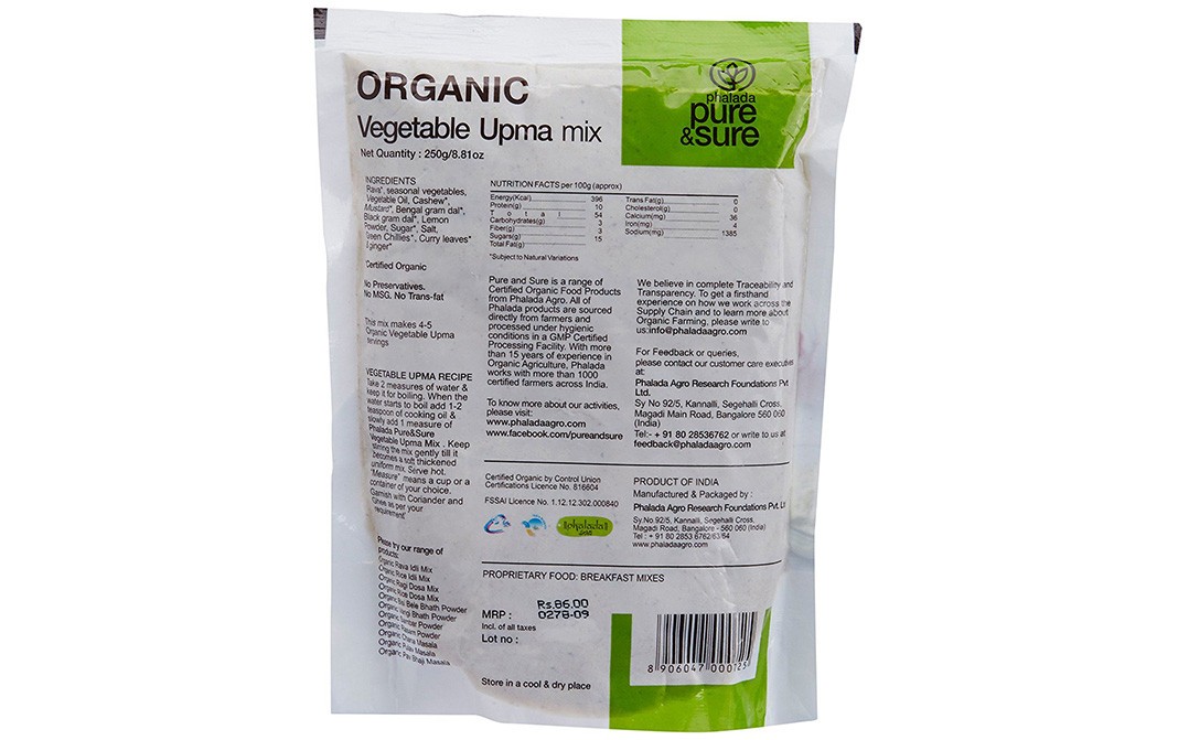 Pure & Sure Organic Vegetable Upma Mix   Pack  250 grams